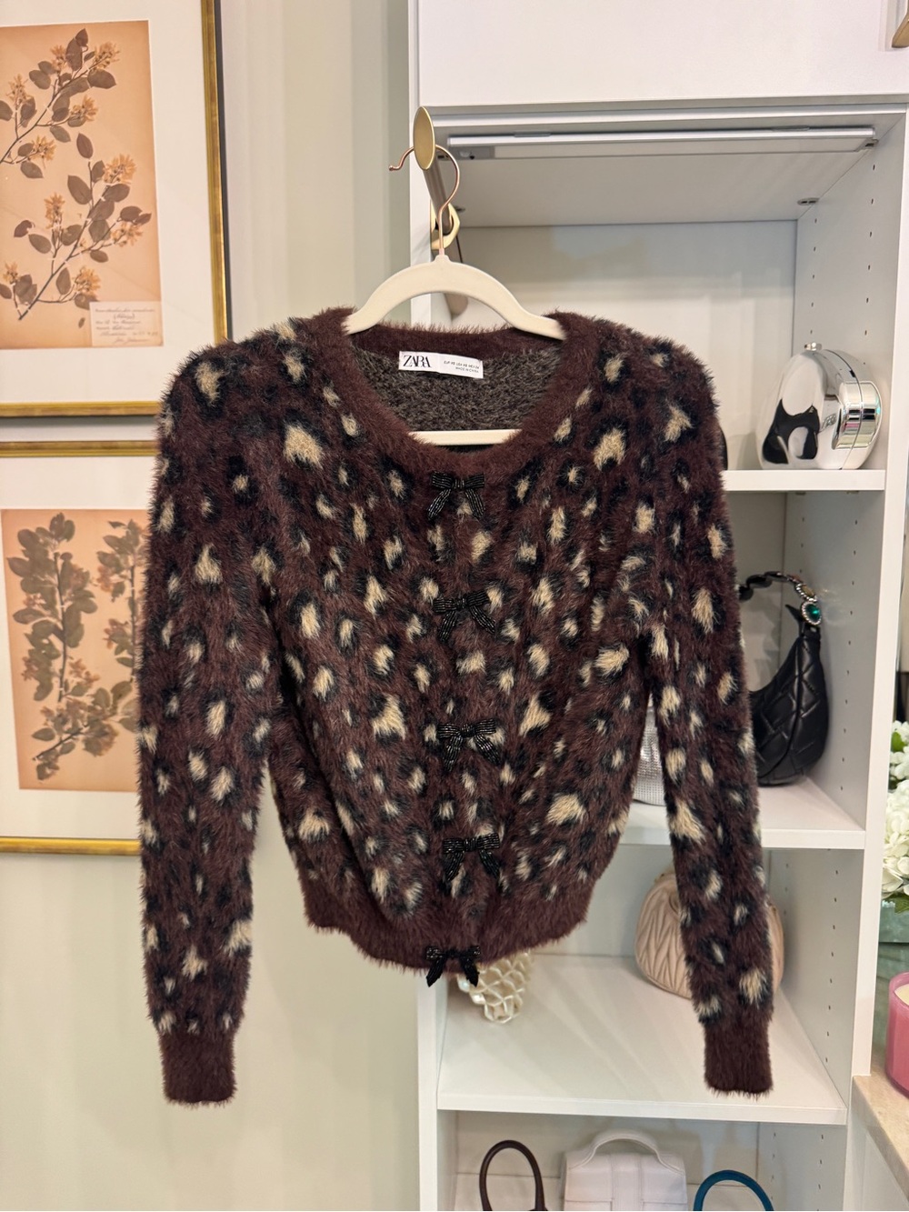 ZARA Chocolate Brown Fuzzy Leopard-Print Cardigan